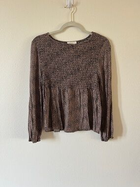 URBAN Romantics Brown Leopard Smocked Peplum Long-Sleeve Top